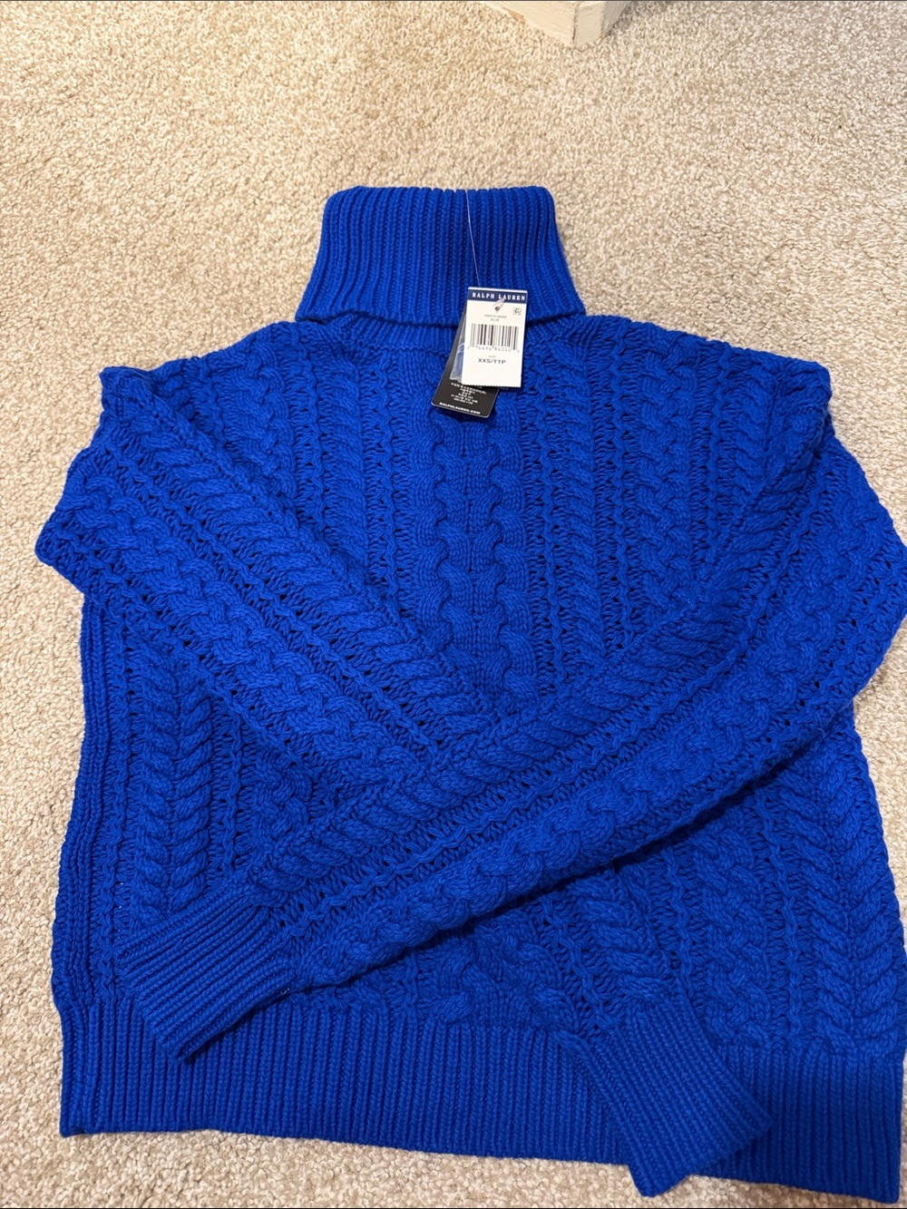 Ralph Lauren Woman’s Royal Blue Cable Knit Turtleneck Sweater